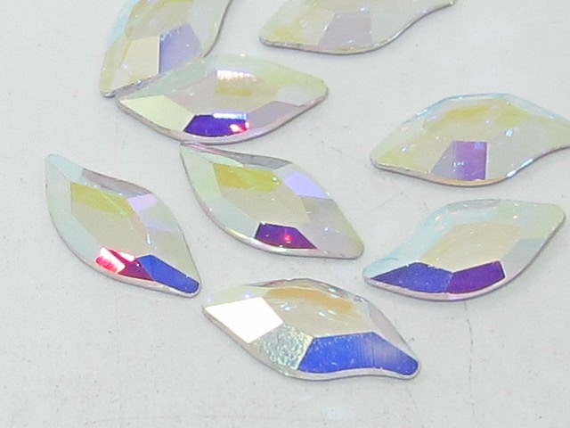 12 pcs. DIAMOND LEAF 8x4mm CRYSTAL AB FLATBACK European Rhinestones